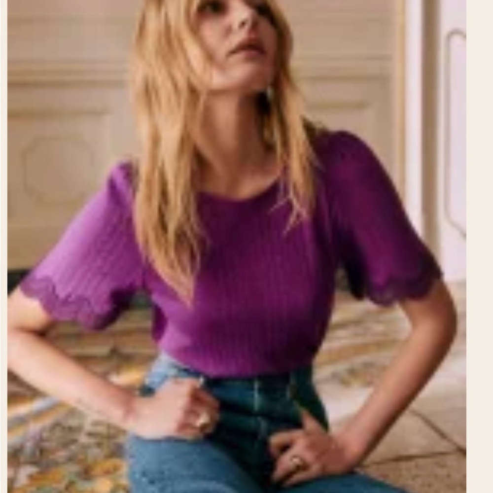 Sézane Clea Plum Short Sleeve Top
